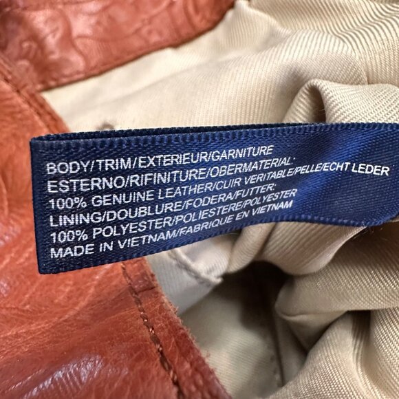 American Leather Co Handbag Shoulder Purse Brown Tooled Leather Bag Pockets - Picture 12 of 16